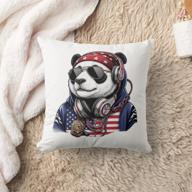 Cool USA Panda – Patriotisk röd, vit och blå panda Kudde (Filt)