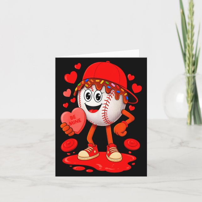 Cool Valentine Basebollspelare Hjärtan Droppade Eq Kort (Framsida)
