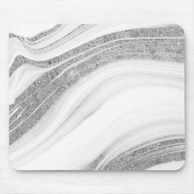 Cool vit marmor silver glitter musmatta (Framsidan)