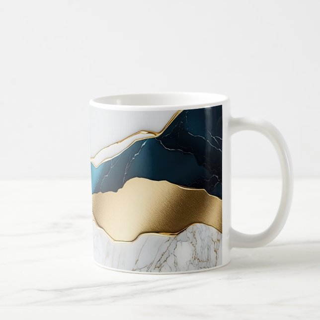 Cool Vit Turkos Marmor Sten Guld Kaffemugg (Höger)