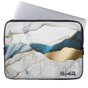 Cool Vit Turkos Marmor Sten Guld Laptop Fodral