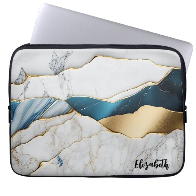 Cool Vit Turkos Marmor Sten Guld Laptop Fodral (Framsidan)