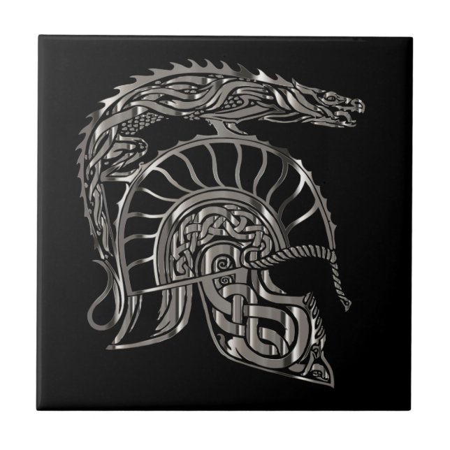 Cool Warrior Metallic Dragon Helmet Kakelplatta (Framsidan)