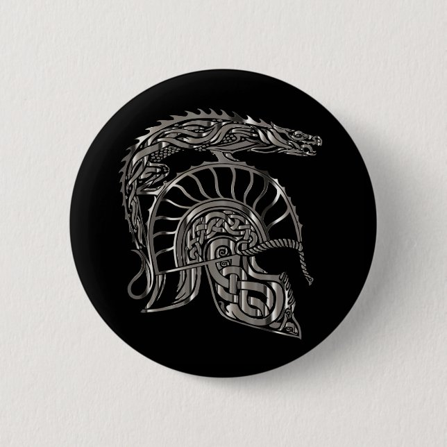 Cool Warrior Metallisk Drakhjälm Knapp (Framsida)