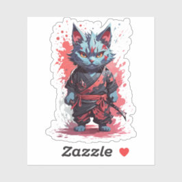 Cool Watercolor Grå Ninja Katt Krigare Klistermärken