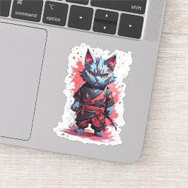 Cool Watercolor Grå Ninja Katt Krigare Klistermärken