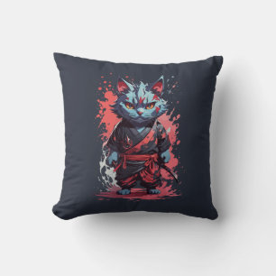 Cool Watercolor Grå Ninja Katt Krigare Kudde