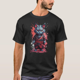 Cool Watercolor Grå Ninja Katt Krigare T Shirt