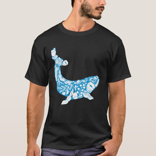 Cool Whale Made Of Nature Elements Ocean T Shirt (Framsida)