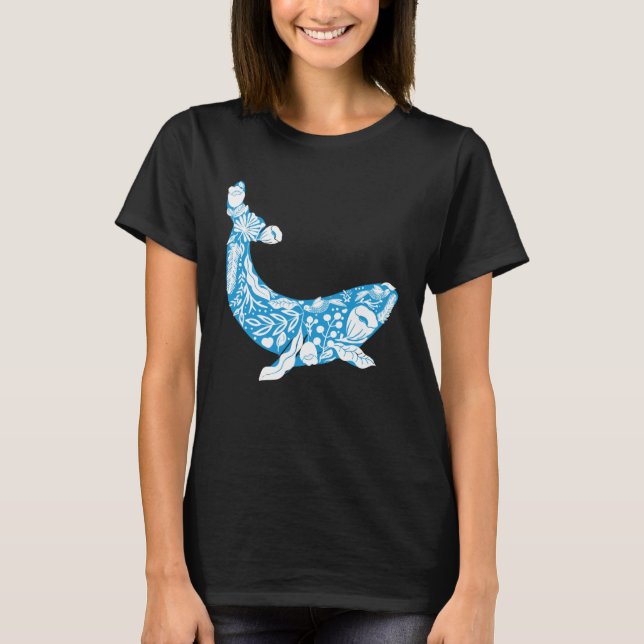 Cool Whale Made Of Nature Elements Ocean T Shirt (Framsida)