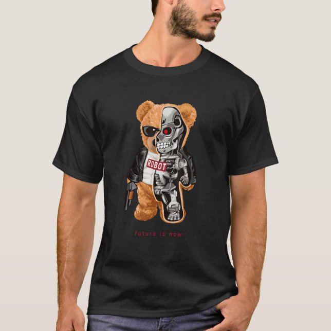 Cool Wild Teddy Bear Future Robot Style Illustrati T Shirt (Framsida)