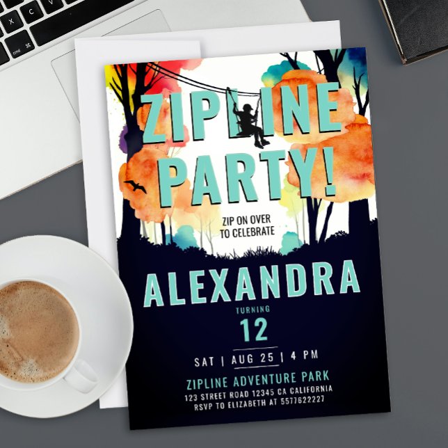 Cool Zipline Green Mint Forest Woodland Outdoor Inbjudningar (Skapare uppladdad)