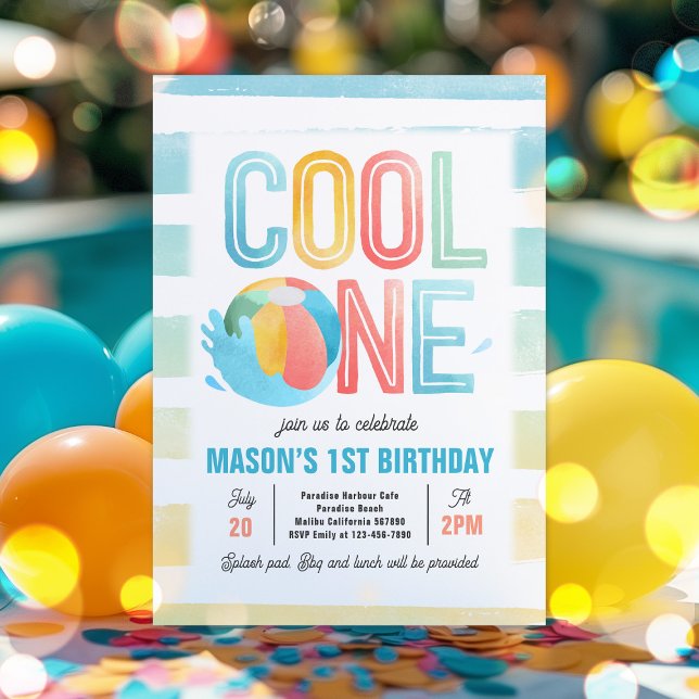 Coola 1:a födelsedagen Party i Bassäng Party Inbjudningar (Skapare uppladdad)