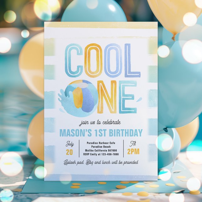 Coola 1:a födelsedagen Party i Bassäng Party Inbjudningar (Skapare uppladdad)