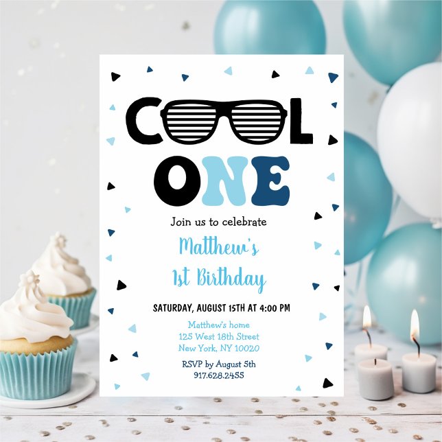 Coola 1 Sunglasses Boy First Birthday Inbjudningar (Skapare uppladdad)