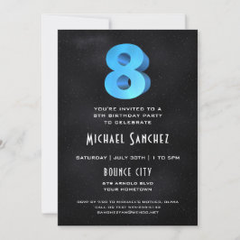 Coola 3D på svart 8 Födelsedagsfest inbjudan