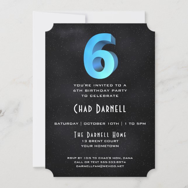 Coola 3D på Svarta 6e Födelsedagsfest inbjudan (Framsida)