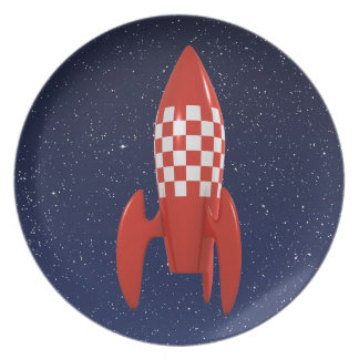 Coola 3d Retro SciFi Space Rocket Spaceship Tallrik