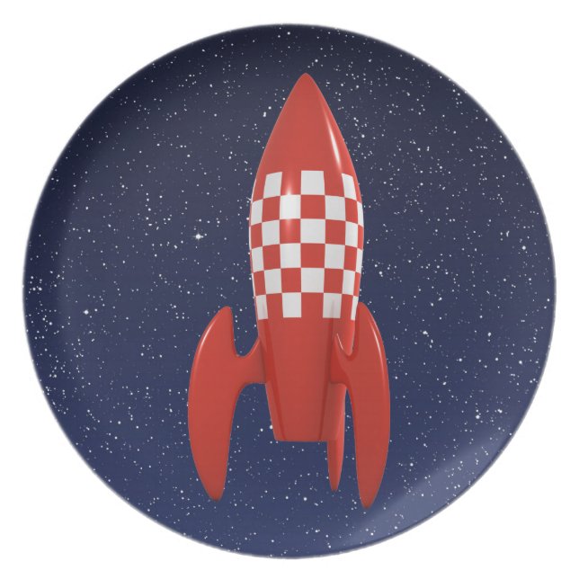 Coola 3d Retro SciFi Space Rocket Spaceship Tallrik (Framsidan)