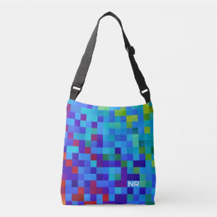 Coola 8-bitars Pixel Mönster Geeky Blue Red Monogr Axelväska