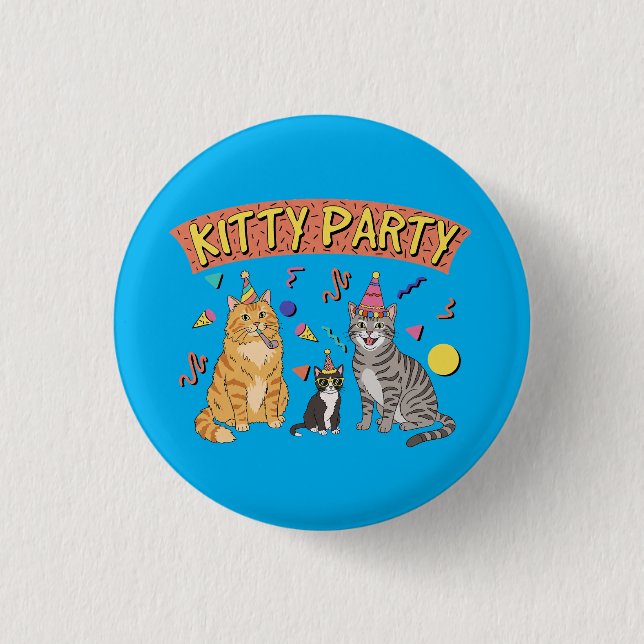 Coola 90-tals kattparty 1990-tals tema katt knapp (Framsida)