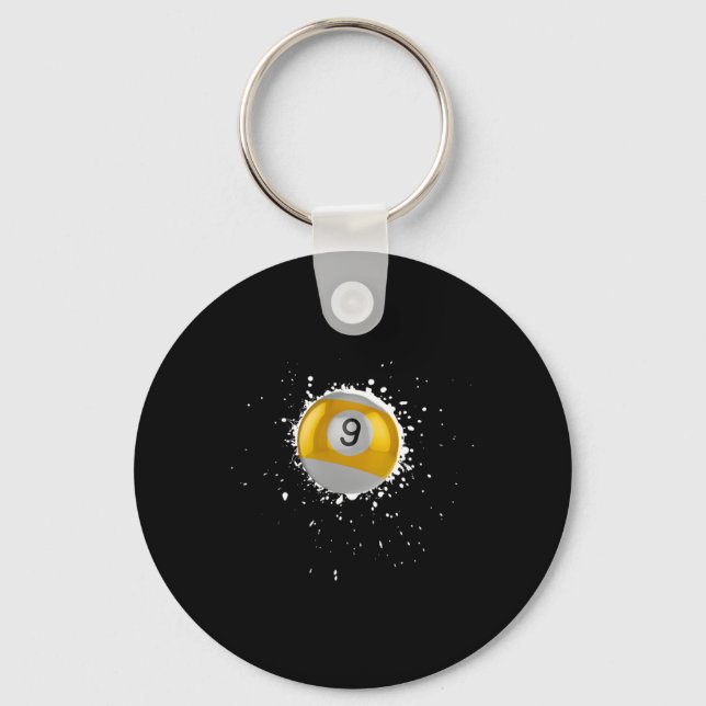 Coola 9 boll Nine Bassäng Billiards Paint Splatter Nyckelring (Framsida)