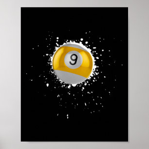 Coola 9 boll Nine Bassäng Billiards Paint Splatter Poster