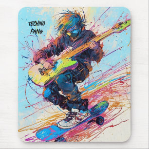 Coola Abstrakt animerad skateboarder guitarist Musmatta