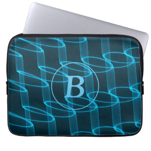 Coola Abstrakt Blue Neon Vågar Monogram Laptop Fodral