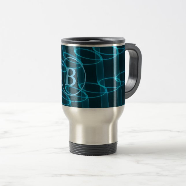 Coola Abstrakt Blue Neon Vågar Monogram Resemugg (Framsida höger)