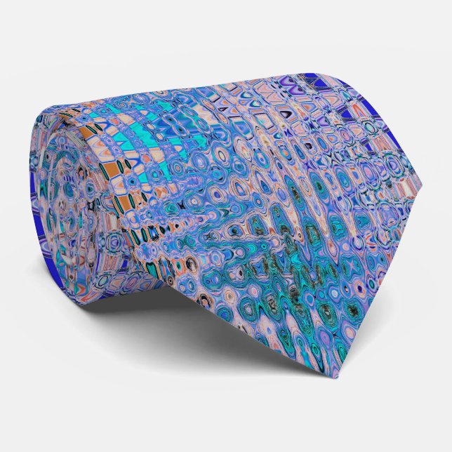 Coola Abstrakt Blue och Brown Atomic Retro Zigzags Slips (Rullad)