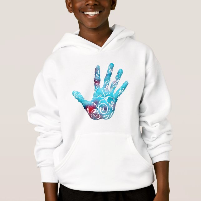 Coola Abstrakt Blue & Red Swirly Hand T Shirt (Framsida)