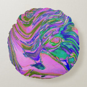 Coola Abstrakt Chartreuse och Het Rosa Groovy Retr Rund Kudde