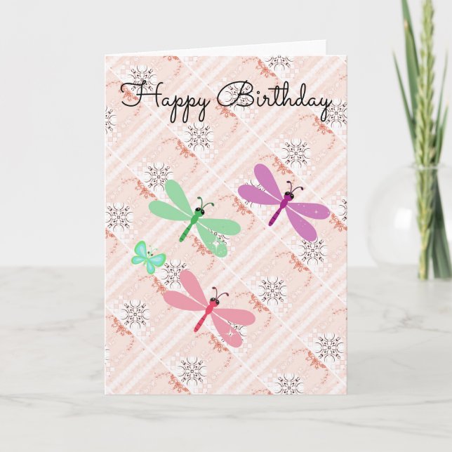 Coola Abstrakt Dragonfly Birthday Card Kort (Framsida)