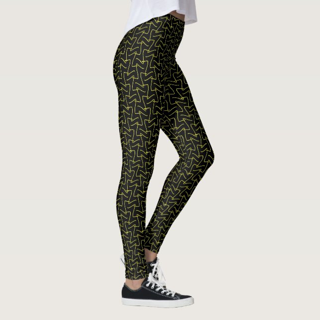 Coola Abstrakt Gult och Black Squiggles Mönster Leggings (Höger)