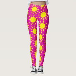 Coola Abstrakt Gult Sommaren Sol Mönster Magenta Leggings