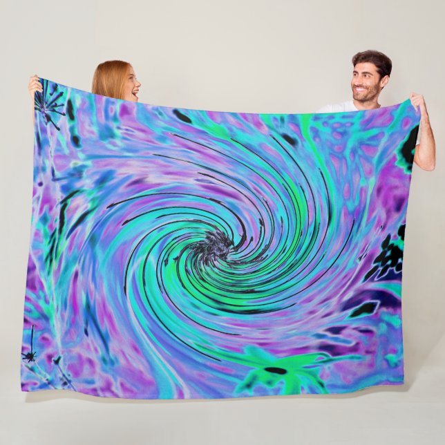 Coola Abstrakt Lime Green and Lila Blommigt Swirl Fleecefilt (På plats)
