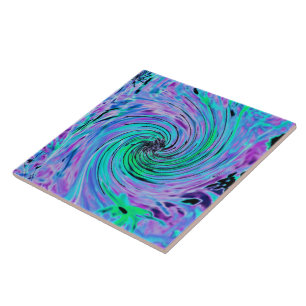 Coola Abstrakt Lime Green and Lila Blommigt Swirl Kakelplatta