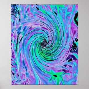 Coola Abstrakt Lime Green and Lila Blommigt Swirl Poster