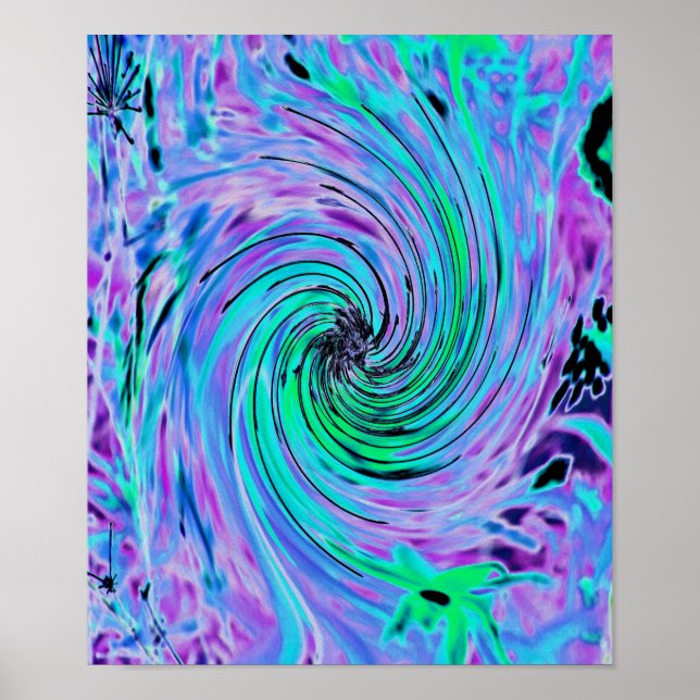 Coola Abstrakt Lime Green and Lila Blommigt Swirl Poster (Framsidan)