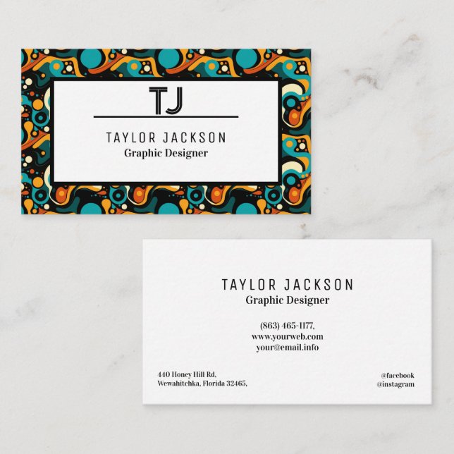 Coola Abstrakt Mönster Monogram Initialer Visitkort (Fram/baksida)