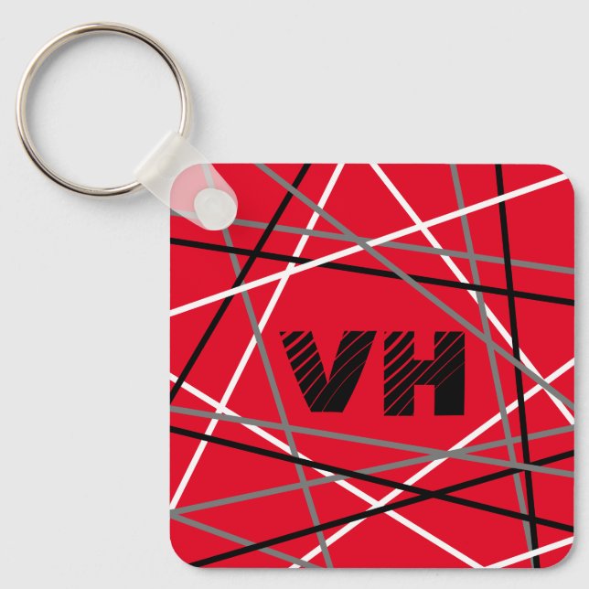 Coola Abstrakt Red Stripe Guitar Namn Initialer Nyckelring (Framsida)