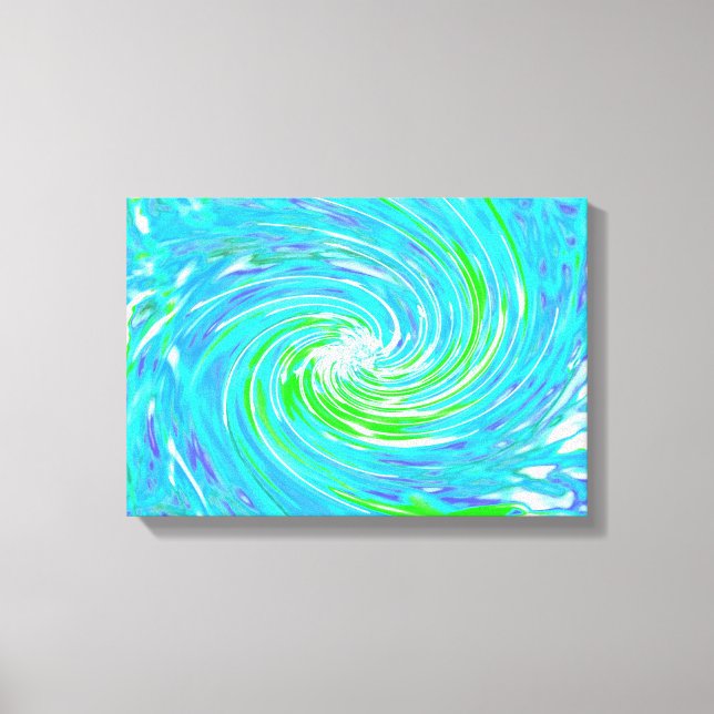 Coola Abstrakt Retro Aqua och Lime Green Swirl Canvastryck (Framsida)