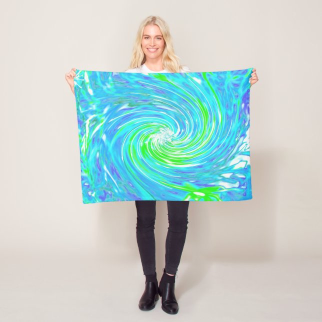 Coola Abstrakt Retro Aqua och Lime Green Swirl Fleecefilt (På plats)