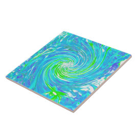 Coola Abstrakt Retro Aqua och Lime Green Swirl Kakelplatta