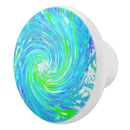 Coola Abstrakt Retro Aqua och Lime Green Swirl Knopp
