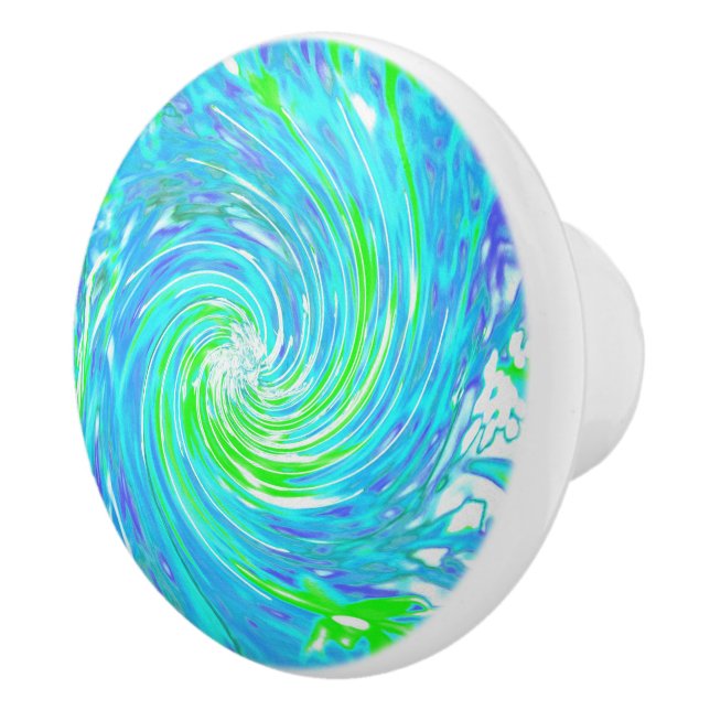 Coola Abstrakt Retro Aqua och Lime Green Swirl Knopp (Höger)