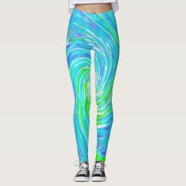 Coola Abstrakt Retro Aqua och Lime Green Swirl Leggings