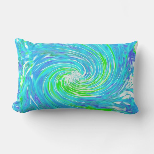 Coola Abstrakt Retro Aqua och Lime Green Swirl Lumbarkudde (Framsida)