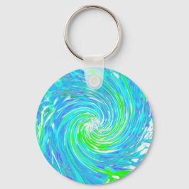 Coola Abstrakt Retro Aqua och Lime Green Swirl Nyckelring